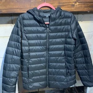 Black Puffer Jacket with hood.  Size L.